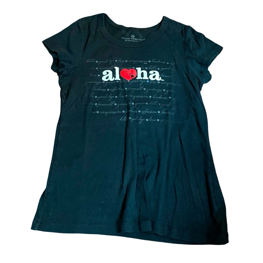 Island Heritage black Aloha red heart Tshirt preshrunk cotton size XL juniors